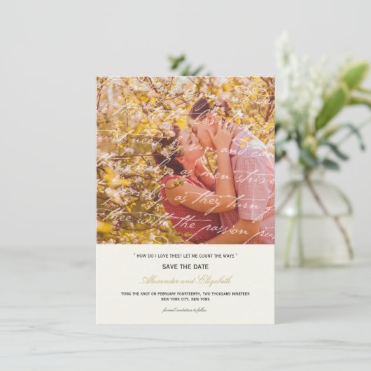Hoe hou ik van het poëzie Romantic  script Save The Date (Staand voorkant)