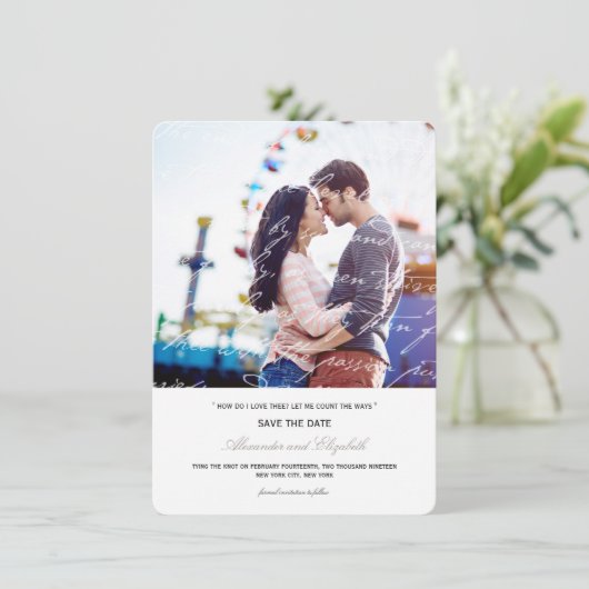 Hoe hou ik van het poëzie Romantic  script Save The Date (Staand voorkant)