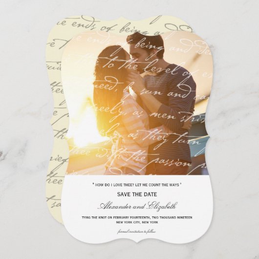 Hoe hou ik van het poëzie Romantic  script Save The Date (Voorkant / Achterkant)