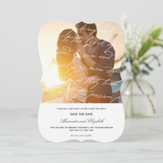 Hoe hou ik van het poëzie Romantic  script Save The Date (Staand voorkant)