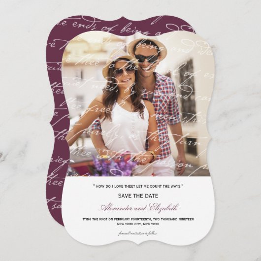 Hoe hou ik van het poëzie Romantic  script Save The Date (Voorkant / Achterkant)