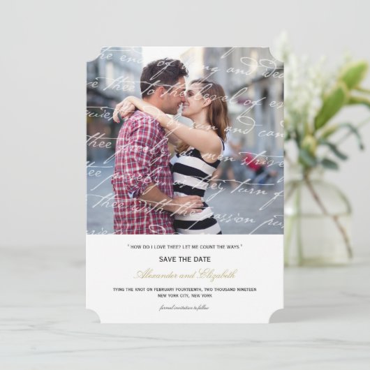 Hoe hou ik van het poëzie Romantic  script Save The Date (Staand voorkant)