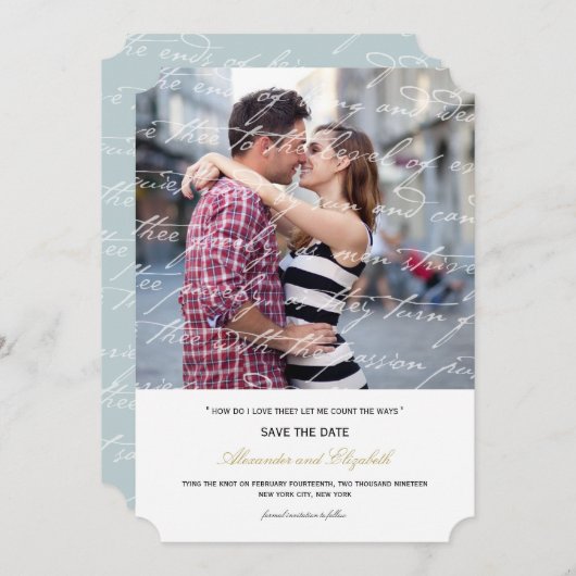 Hoe hou ik van het poëzie Romantic  script Save The Date (Voorkant / Achterkant)