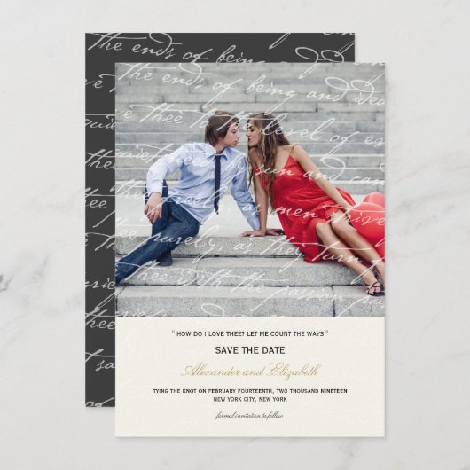 Hoe hou ik van het poëzie Romantic  script Save The Date (Voorkant / Achterkant)