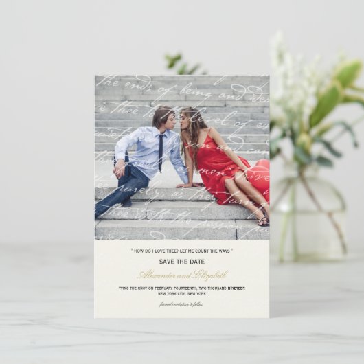 Hoe hou ik van het poëzie Romantic  script Save The Date (Staand voorkant)