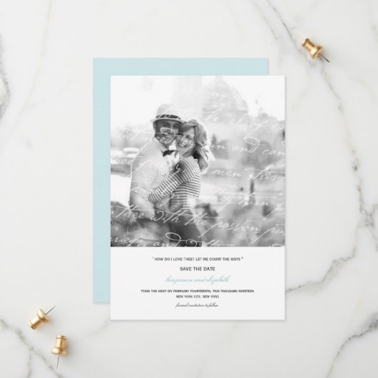 Hoe hou ik van het poëzie Romantic  script Save The Date (Voorkant / Achterkant in situ)