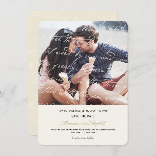 Hoe hou ik van het poëzie Romantic  script Save The Date (Voorkant / Achterkant)