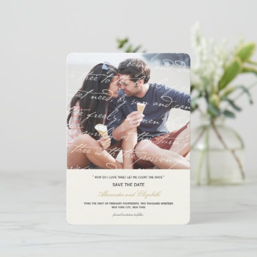 Hoe hou ik van het poëzie Romantic  script Save The Date (Staand voorkant)