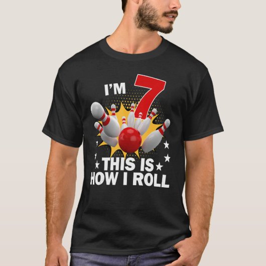 Hoe ik rol 7e 7 jaar oud bowling verjaardagsfeestj t-shirt (Voorkant)