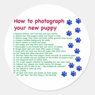 Hoe je je nieuwe puppy fotografeert ronde sticker