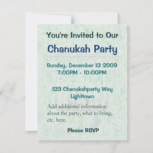 Hoe kan ik Hanukkah Chanukah partijuitnodigingen v Kaart (Achterkant)