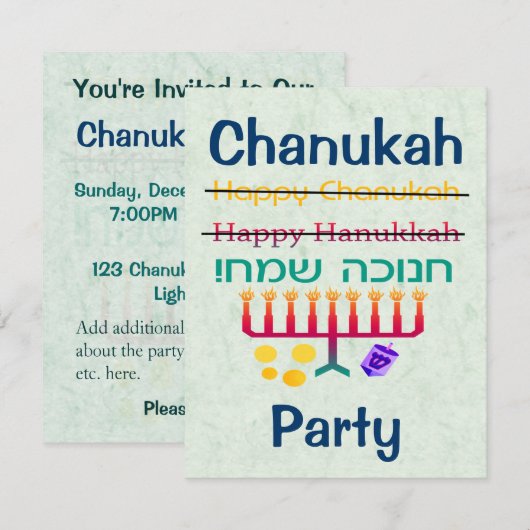 Hoe kan ik Hanukkah Chanukah partijuitnodigingen v Kaart (Voorkant / Achterkant)