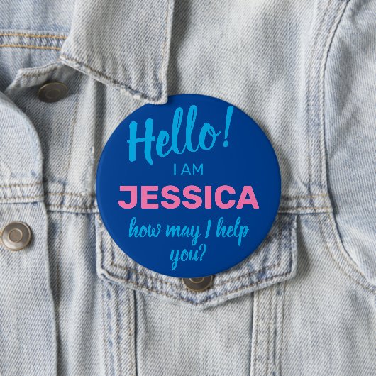 Hoe kan ik u helpen uw blauwe vriendschappelijke b ronde button 4,0 cm (In situ)