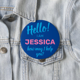 Hoe kan ik u helpen uw blauwe vriendschappelijke b ronde button 4,0 cm