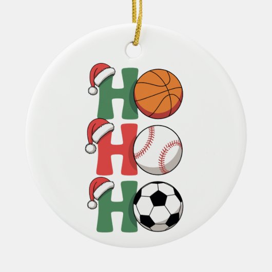 Hoe Kerstman Basketbal Voetbal Kerstmis Keramisch Ornament (Voorkant)