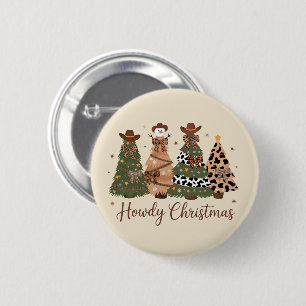 Hoe Kerstmis Western Retro Boom Cowboy Cowgirl Ronde Button 5,7 Cm