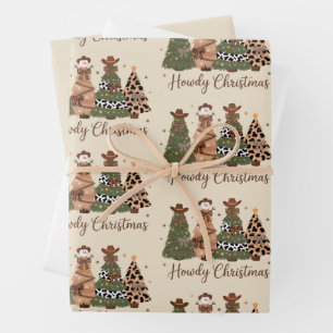 Hoe Kerstmis Westers Retro Boom Cowboy Cowgirl Inpakpapier Vel