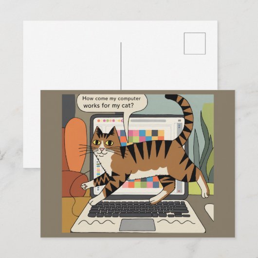 Hoe komt mijn computer werkt voor Cat Funny Cartoo Briefkaart (Voorkant / Achterkant)