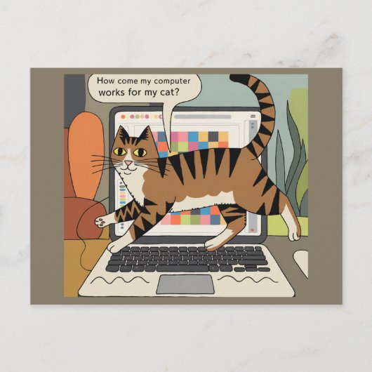 Hoe komt mijn computer werkt voor Cat Funny Cartoo Briefkaart (Voorkant)