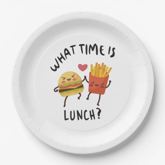 Hoe laat is de lunch papieren bordje (Voorkant)