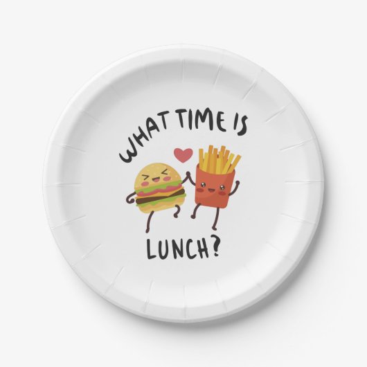 Hoe laat is de lunch papieren bordje (Voorkant)