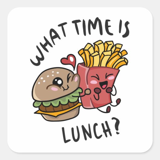 Hoe laat is de lunch? vierkante sticker (Voorkant)