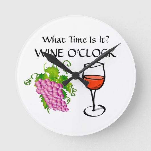 Hoe laat is het? WINE O'CLOCK grappige ochtend Ronde Klok (Voorkant)