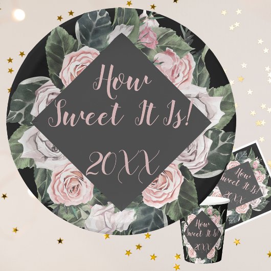 Hoe lief het is Pink Roses Afstuderen Papieren Bordje