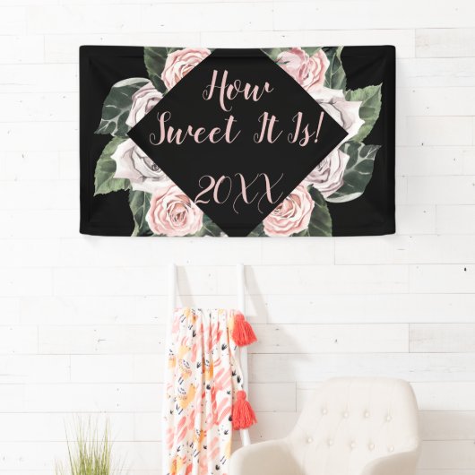 Hoe lief het is Pink Roses Afstuderen Spandoek (Insitu)