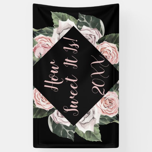 Hoe lief het is Pink Roses Afstuderen Spandoek (Verticaal)
