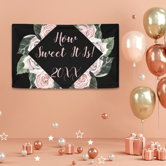 Hoe lief het is Pink Roses Afstuderen Spandoek