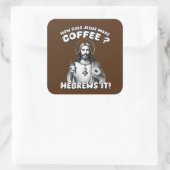Hoe maakt Jezus koffie? Hebreeën het Vierkante Sticker (Tas)