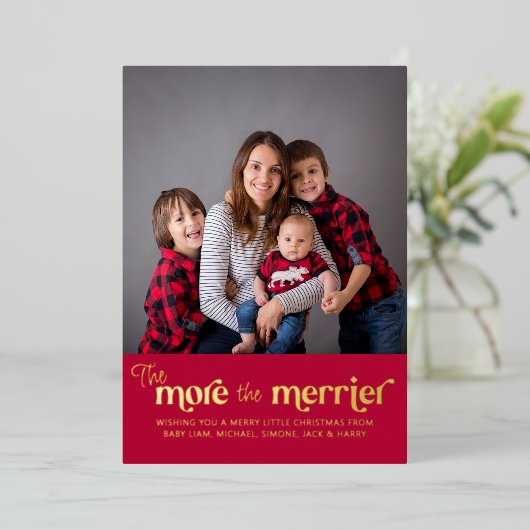 Hoe meer de foto van Merrier 2 "Birth Gold" Folie Feestdagenkaart (Staand Voorkant)