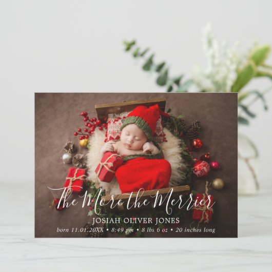 Hoe meer de kerstgeboorte van de Merrier Cute Aankondiging (Staand voorkant)