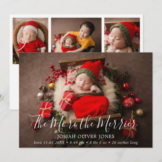 Hoe meer de kerstgeboorte van de Merrier Cute Aankondiging (Voorkant / Achterkant)