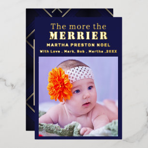 Hoe meer de Merrier 2 Foto Baby Geboorte Gouden Fo Folie Feestdagenkaart