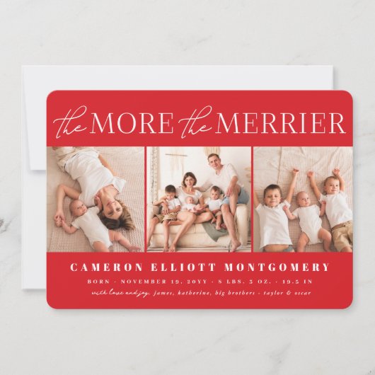Hoe meer de Merrier 3 foto moderne vakantie geboor Aankondiging (Voorkant)