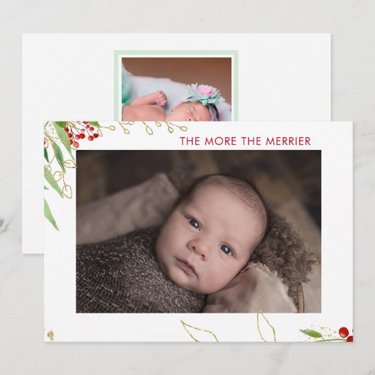 Hoe meer de Merrier | Baby Multi Photo Red Berry Feestdagenkaart (Voorkant / Achterkant)