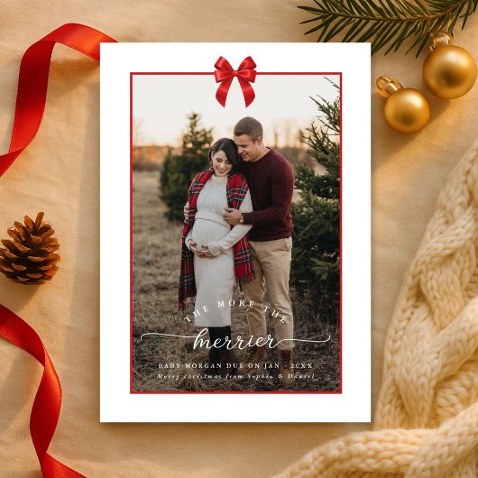 Hoe meer de Merrier Bow Christmas zwangerschapsfot Feestdagenkaart