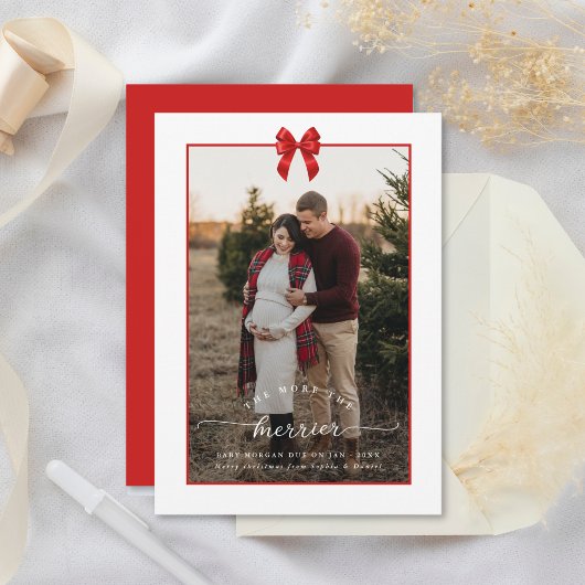 Hoe meer de Merrier Bow Christmas zwangerschapsfot Feestdagenkaart