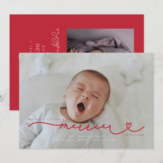Hoe meer de Merrier Christmas Birth Photo aankondi Kaart (Voorkant / Achterkant)