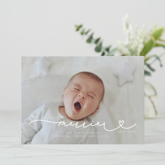 Hoe meer de Merrier Christmas Birth Photo aankondi Kaart (Staand voorkant)