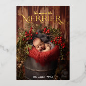 Hoe meer de Merrier Christmas moderne typografie Folie Feestdagenkaart (Voorkant)