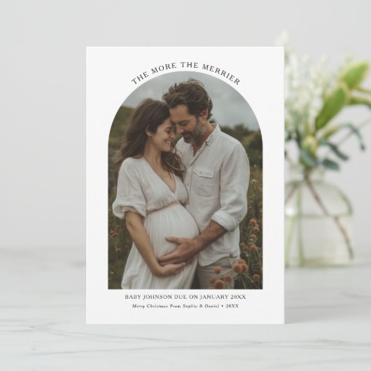 Hoe meer de Merrier Christmas zwangerschapsboog Feestdagenkaart (Staand voorkant)