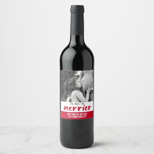 Hoe meer de Merrier gepersonaliseerde zwangerschap Wijn Etiket (Voorkant)