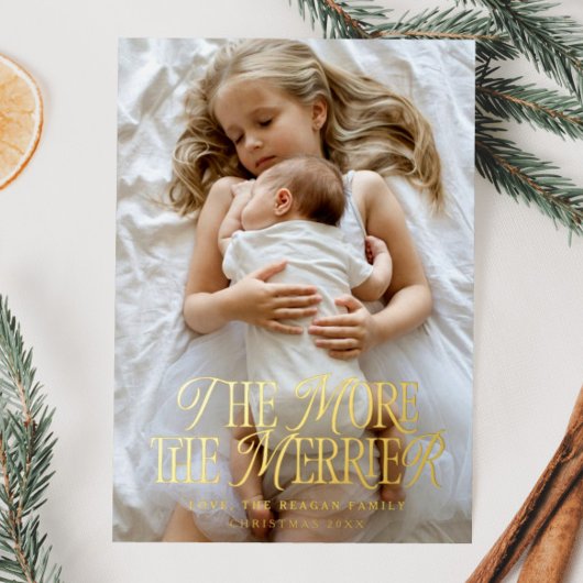 Hoe meer de Merrier Holiday Geboorteaankondiging Folie Uitnodiging