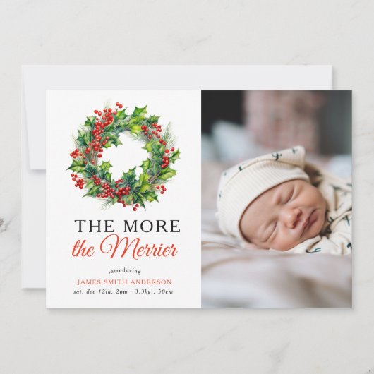 Hoe meer de Merrier Kerstfoto Baby Geboorte Aankondiging (Voorkant)