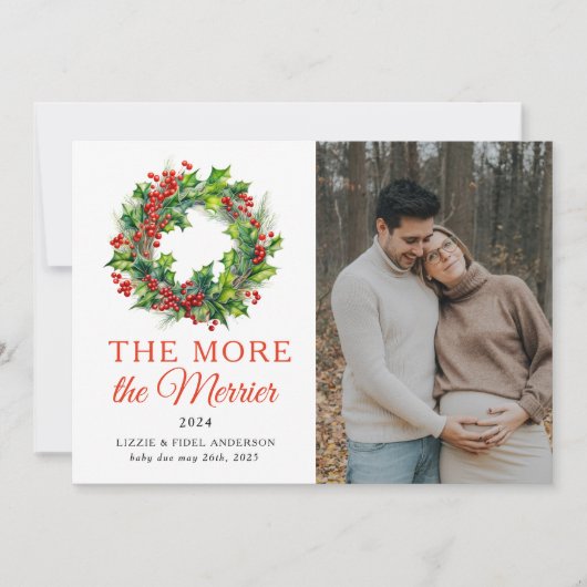 Hoe meer de Merrier Kerstfoto zwangerschap Aankondiging (Voorkant)
