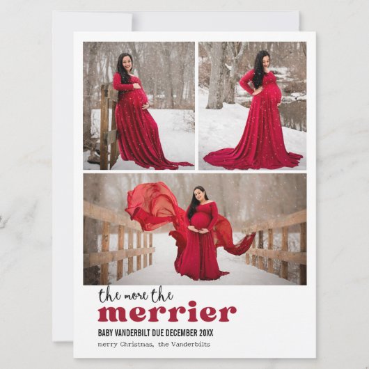 Hoe meer de Merrier Photo zwangerschap aankondigin Feestdagenkaart (Voorkant)