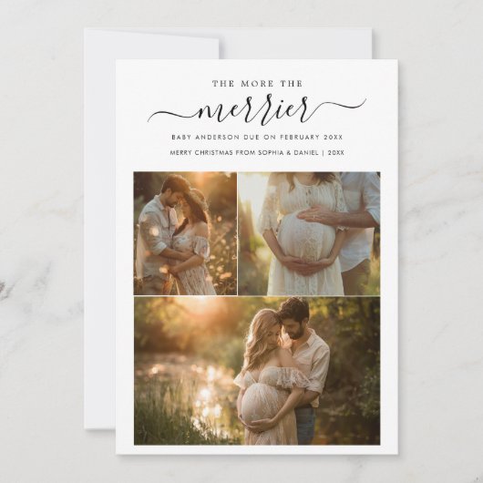 Hoe meer de Merrier Photo zwangerschap aankondigin Feestdagenkaart (Voorkant)